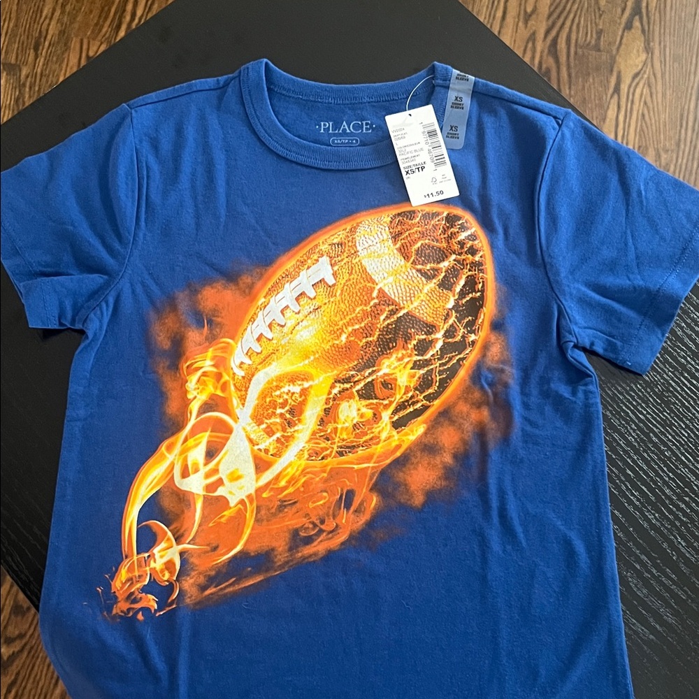 The Children's Place Blue Tee with Orange Football Graphic